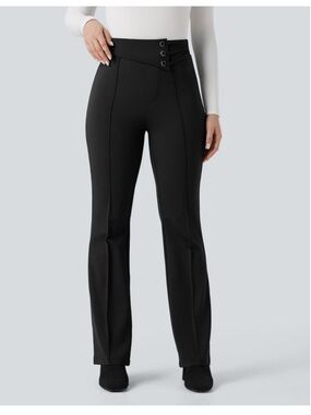 HALARA Black High-Waist Flare Pants with Grommet Waist Detail
